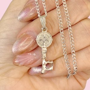 Conjunto Cadena Groumet 60 y Dije llave de san benito de Plata 925